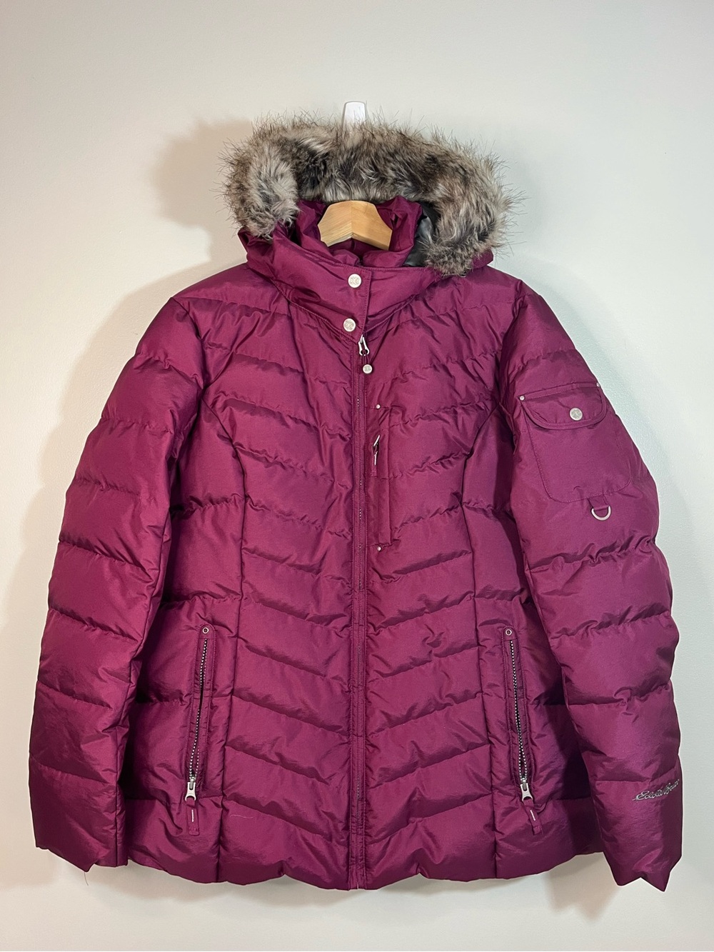 Eddie Bauer Plum Hooded Down Parka Winter Coat Puffer Jacket Women’s XL